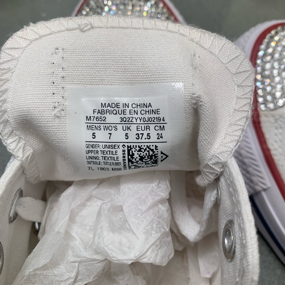 Converse White Sneakers with Rhinestone Toe and Rainbow Detail - Picture 11 of 11